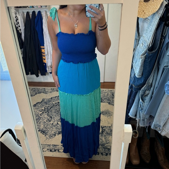 Blue Color Block Summer Maxi Dress Size Small - Picture 3 of 9